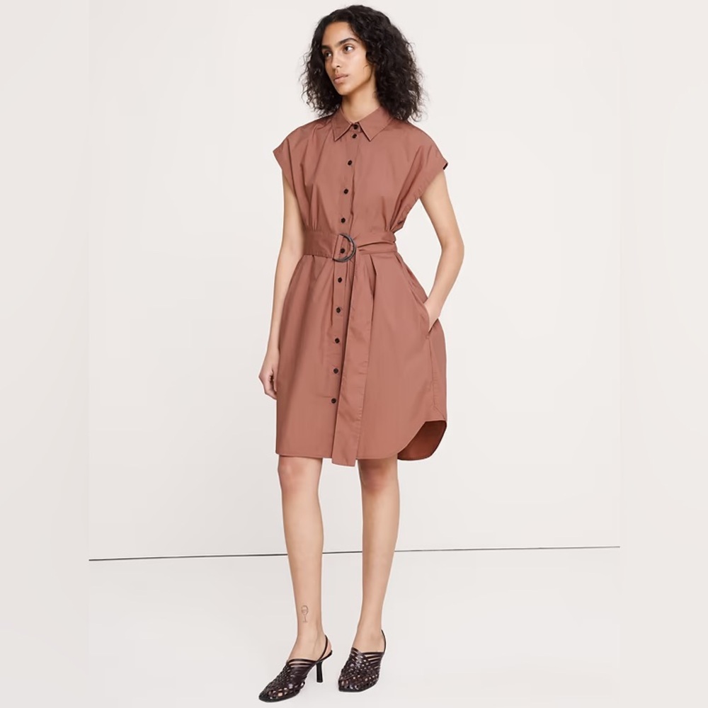NWT! Banana Republic Brownstone Mauve Cotton Poplin Belted Mini Shirt Dress ✈️